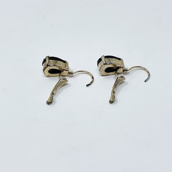 Black Teardrop Gemstone Earrings Gold Tone Fashion Statement - Picture 5 of 5